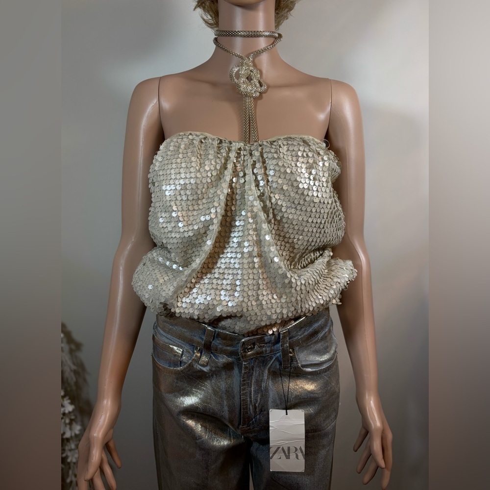 NWT ZARA MID WAIST TRF WIDE LEG FOIL WOMEN JEANS Size 4 - Picture 7 of 15